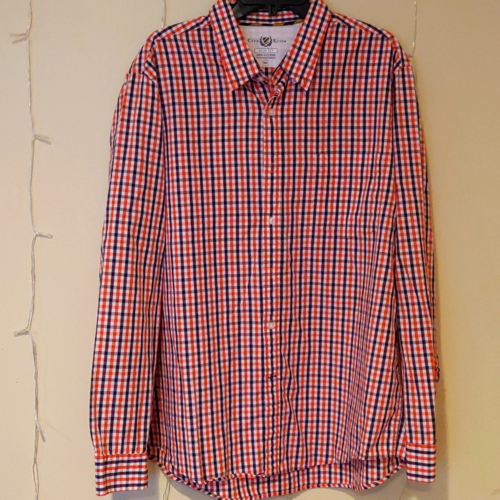 Club Room Slim Fit Long Sleeve Shirt, Orange/Blue, XXL